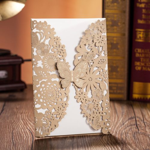 Partecipazioni pizzo farfalle oro