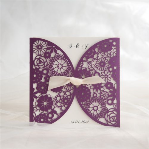 Partecipazioni pizzo viola fiocco