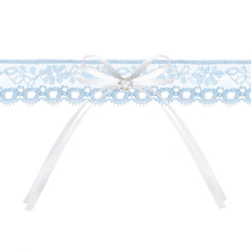 Giarrettiera in pizzo celeste con fiocco