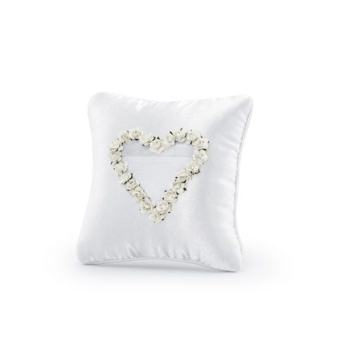 Cuscino portafedi cuore rose bianche