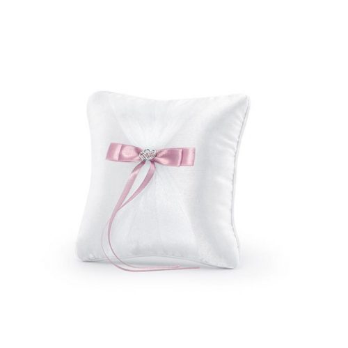 Cuscino portafedi con fiocco rosa e cuori