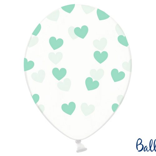 Palloncini 30cm, cuori colore a scelta, trasparenti, 6 pezzi