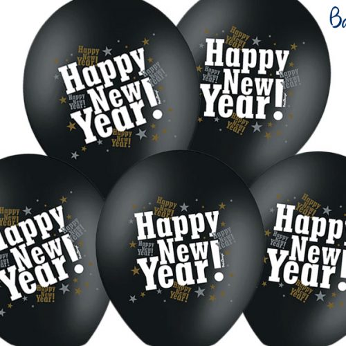 Palloncini 30cm, Happy New Year, Metallic Black, 6 pezzi