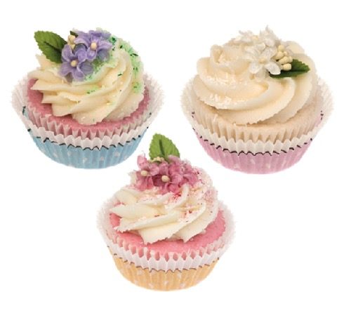 Cupcake da bagno assortiti fiori con foglia