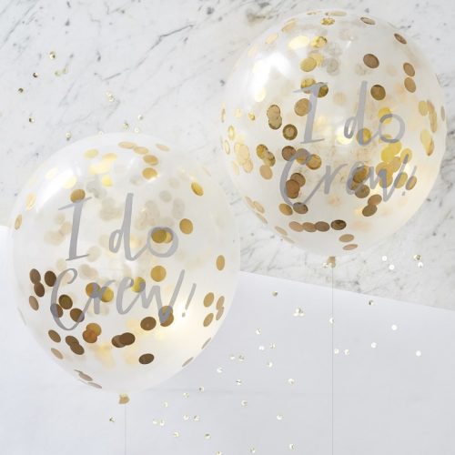Palloncini "I do crew" con coriandoli oro (confezione da 5)