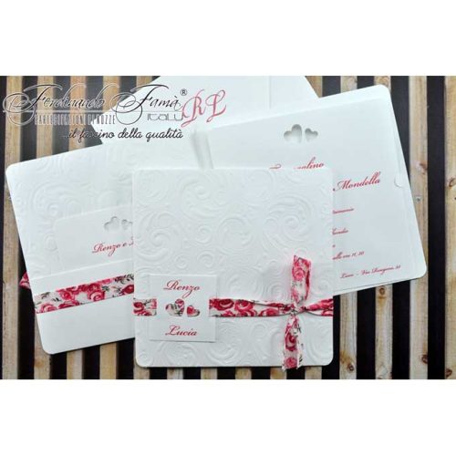 Partecipazioni fiocco fiori rossi