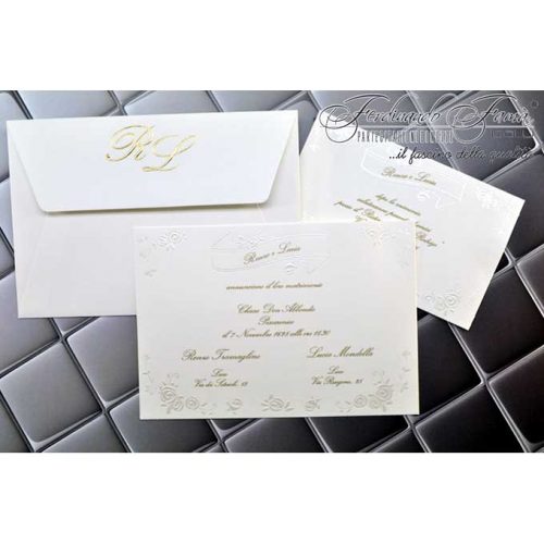 Partecipazioni bianche fiori rilievo