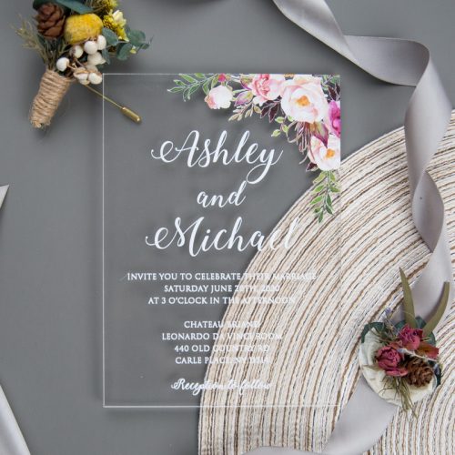 Partecipazioni plexiglass peonie