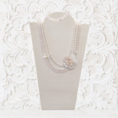Collana e bracciale in perle e quarzo rosa